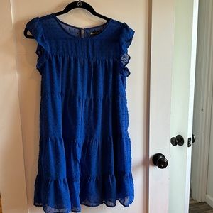 Blue, Swiss dot babydoll shift dress.